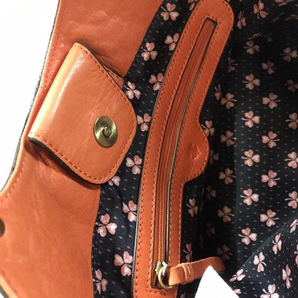 LUCKY BRAND Orange Soft Leather Large Tote Purse Double Handle Satchel H… - Picture 13 of 16